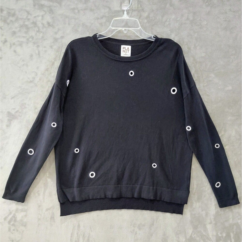 Planet by Lauren G Grommet Pima Cotton Sweater Women's One Size Black White Peru